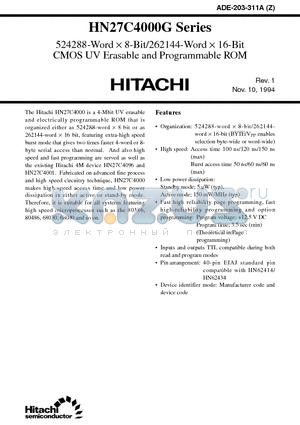 HN27C4000G-15 datasheet - 524288-Word ^8-Bit/262144-Word X 16-Bit CMOS UV Erasable and Programmable ROM