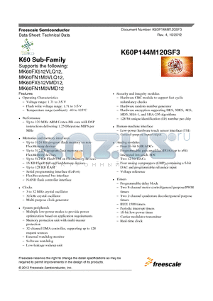 MK60FX512VLQ12 datasheet - K60 Sub-Family