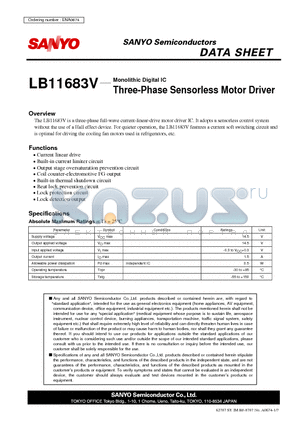 LB11683V datasheet - Monolithic Digital IC Three-Phase Sensorless Motor Driver