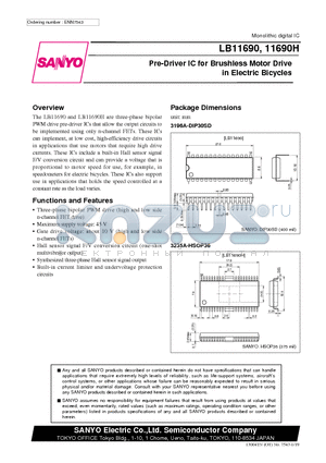 LB11690H datasheet - Pre-Driver IC for Brushless Motor Drive in Electric Bicycles