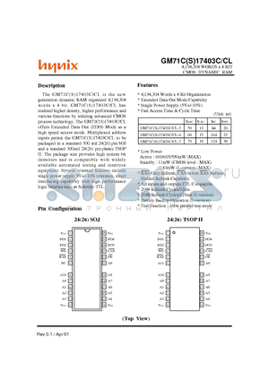 GM71C17403C-5 datasheet - 4,194,304 WORDS x 4 BIT CMOS DYNAMIC RAM