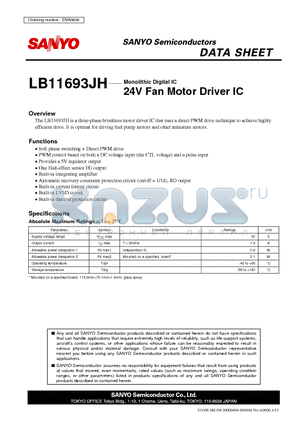 LB11693JH datasheet - Monolithic Digital IC 24V Fan Motor Driver IC