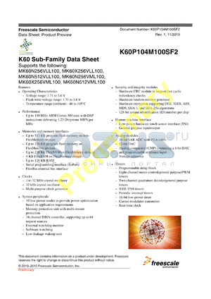MK60X256VLL100 datasheet - K60 Sub-Family Data Sheet