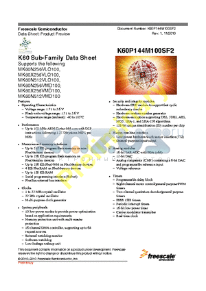 MK60N512VLQ100 datasheet - K60 Sub-Family Data Sheet