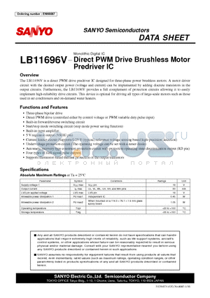 LB11696V datasheet - Direct PWM Drive Brushless Motor Predriver IC