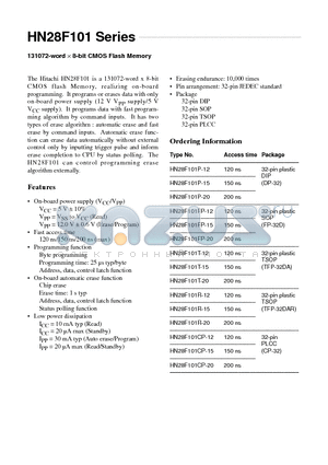 HN28F101T-20 datasheet - 131072-word x 8-bit CMOS Flash Memory