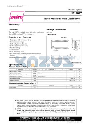 LB11817 datasheet - Three-Phase Full-Wave Linear Drive