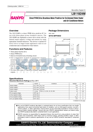 LB11824 datasheet - Direct PWM Drive Brushless Motor Predriver for On-Demand Water Heater and Air Conditioner Motors