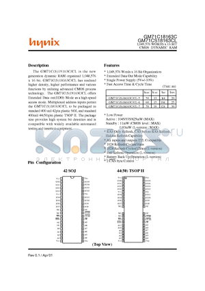 GM71C18163CL-5 datasheet - 1,048,576 WORDS x 16 BIT CMOS DYNAMIC RAM