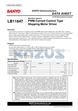 LB11847_08 datasheet - PWM Current Control Type Stepping Motor Driver