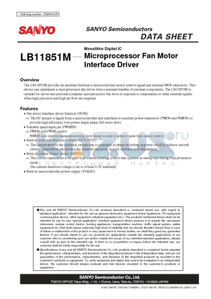 LB11851M datasheet - Monolithic Digital IC Microprocessor Fan Motor Interface Driver