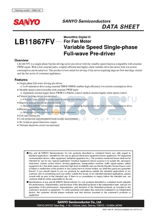 LB11867FV datasheet - Monolithic Digital IC For Fan Motor Variable Speed Single-phase Full-wave Pre-driver