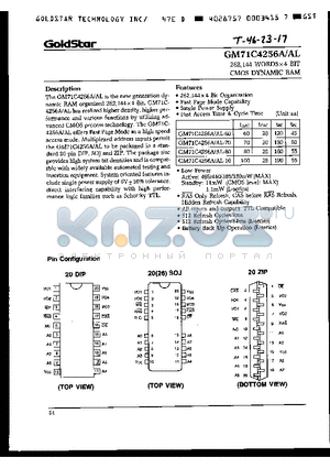 GM71C4256ALSJ-10 datasheet - 262,144 WORD x 4 BIT CMOS DYNAMIC RAM