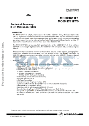 MC68HC11FC0CFU4 datasheet - Technical Summary 8-Bit Microcontroller