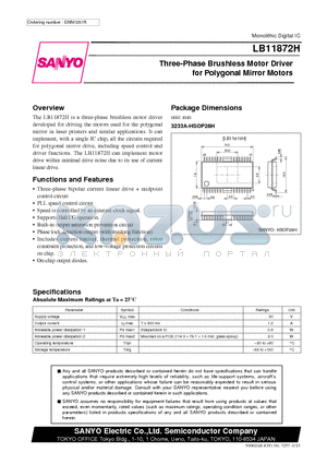 LB11872H datasheet - Three-Phase Brushless Motor Driver for Polygonal Mirror Motors