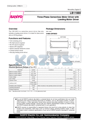 LB11880 datasheet - Three-Phase Sensorless Motor Driver with Loading Motor Driver
