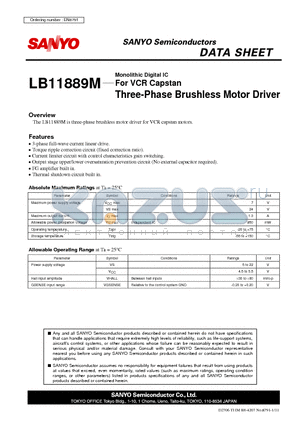 LB11889M datasheet - Monolithic Digital IC For VCR Capstan Three-Phase Brushless Motor Driver