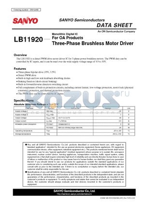 LB11920 datasheet - For OA Products Three-Phase Brushless Motor Driver