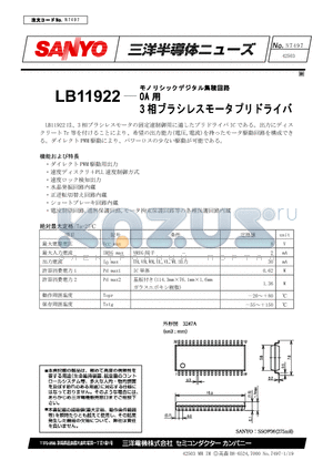 LB11922 datasheet - MONOLITHIC DIGITAL TRANSISTOR