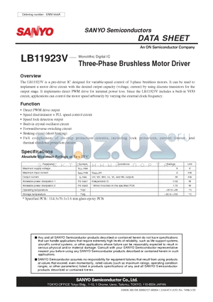 LB11923V datasheet - Three-Phase Brushless Motor Driver