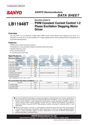 LB11948T datasheet - Monolithic Digital IC PWM Constant Current Control 1-2 Phase Excitation Stepping Motor Driver