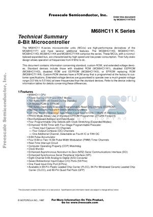 MC68HC11K0CFN3 datasheet - 8-Bit Microcontroller