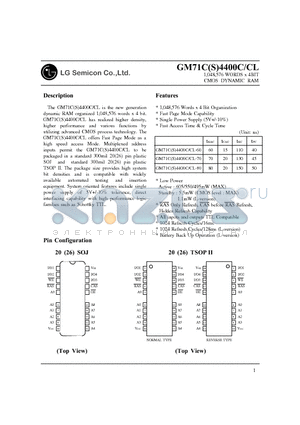 GM71C4400CLJ datasheet - 1,048,576 WORDS x 4BIT CMOS DYNAMIC RAM