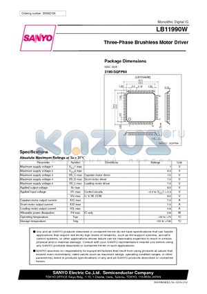 LB11990W datasheet - Three-Phase Brushless Motor Driver