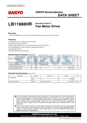 LB11988HR datasheet - Fan Motor Driver