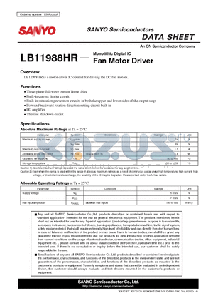 LB11988HR datasheet - Monolithic Digital IC Fan Motor Driver