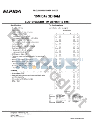 EDS1616GGBH-1A-E datasheet - 16M bits SDRAM