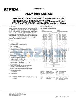 EDS2504APTA-7AL datasheet - 256M bits SDRAM