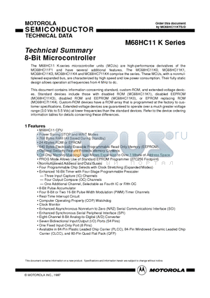 MC68HC11K0VFU2 datasheet - Technical Summary 8-Bit Microcontroller