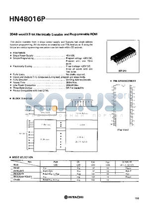 HN48016 datasheet - 2048 WORD X 8 BIT ELECTRICALLY ERASABLE AND PROGRAMMABLE ROM