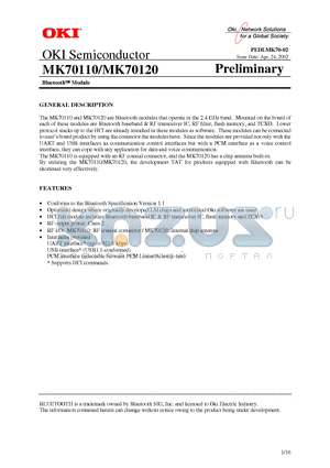 MK70110 datasheet - Bluetooth Module