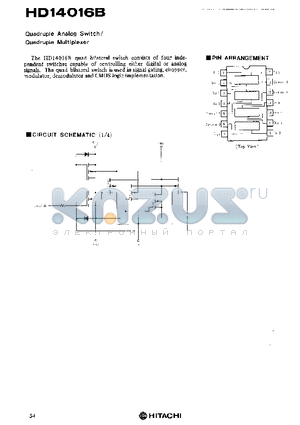 HD14016 datasheet - Quadruple Analog Switch/Quadruple Multiplexer