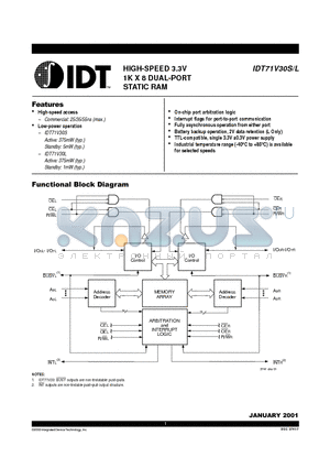IDT71V30L25TFI datasheet - HIGH-SPEED 3.3V 1K X 8 DUAL-PORT STATIC RAM