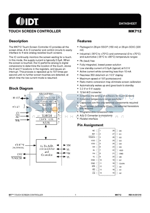 MK712 datasheet - TOUCH SCREEN CONTROLLER