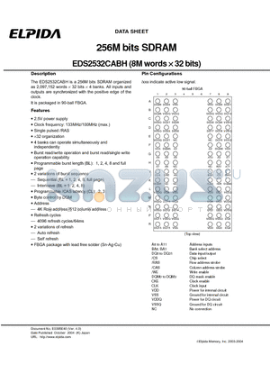 EDS2532CABH datasheet - 256M bits SDRAM (8M words x 32 bits)