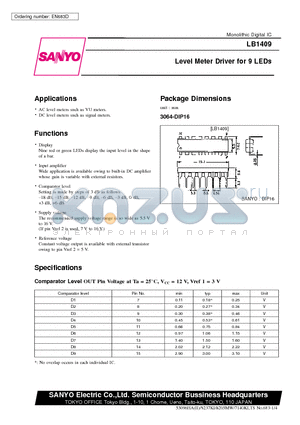 LB1409 datasheet - Level Meter Driver for 9 LEDs