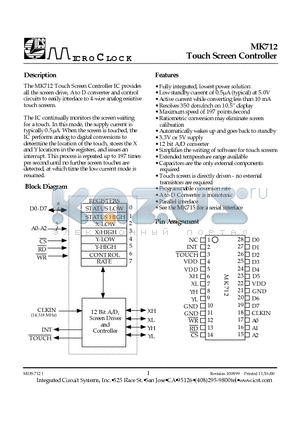 MK712S datasheet - Touch Screen Controller