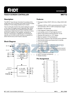 MK712S datasheet - TOUCH SCREEN CONTROLLER