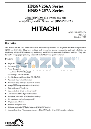 HN58V256AT-12 datasheet - 256k EEPROM (32-kword x 8-bit) Ready/Busy and RES function (HN58V257A)