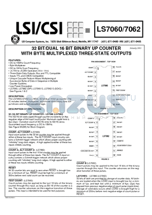 LS7060 datasheet - 32 BIT/DUAL 16 BIT BINARY UP COUNTER WITH BYTE MULTIPLEXED THREE-STATE OUTPUTS