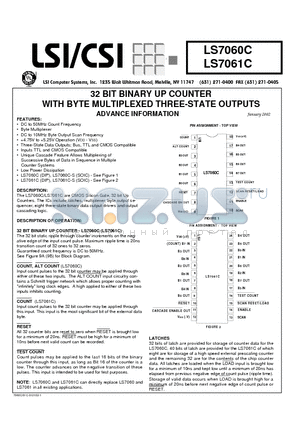 LS7060C datasheet - 32 BIT BINARY UP COUNTER WITH BYTE MULTIPLEXED THREE-STATE OUTPUTS