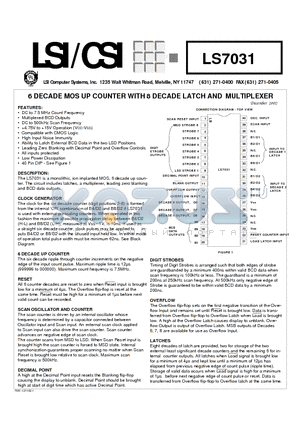 LS7031 datasheet - 6 DECADE MOS UP COUNTER WITH 8 DECADE LATCH AND MULTIPLEXER
