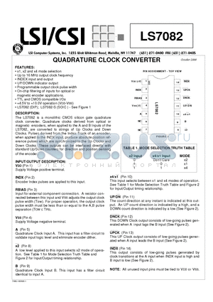 LS7082 datasheet - QUADRATURE CLOCK CONVERTER