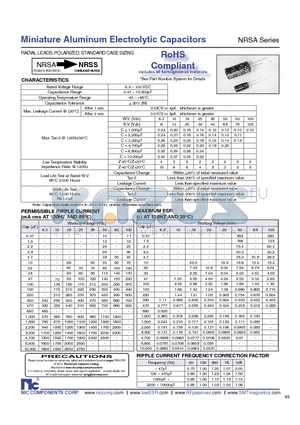 NRSA100M25V16X31TRF datasheet - Miniature Aluminum Electrolytic Capacitors