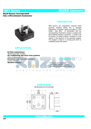 MK9-1C90C datasheet - Reed Sensor Incorporated into a Hirschmann Connector
