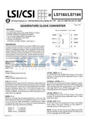 LS7183 datasheet - QUADRATURE CLOCK CONVERTER